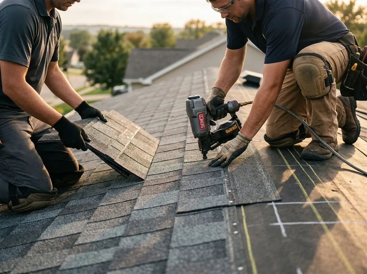 Professional roofer working on a residential roof in West Haverstraw